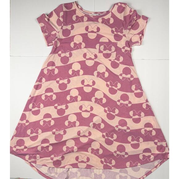 LuLaRoe Dresses & Skirts - LuLaRoe Girls Large Pink Minnie Mouse Bow Dress High Low Short Sleeve